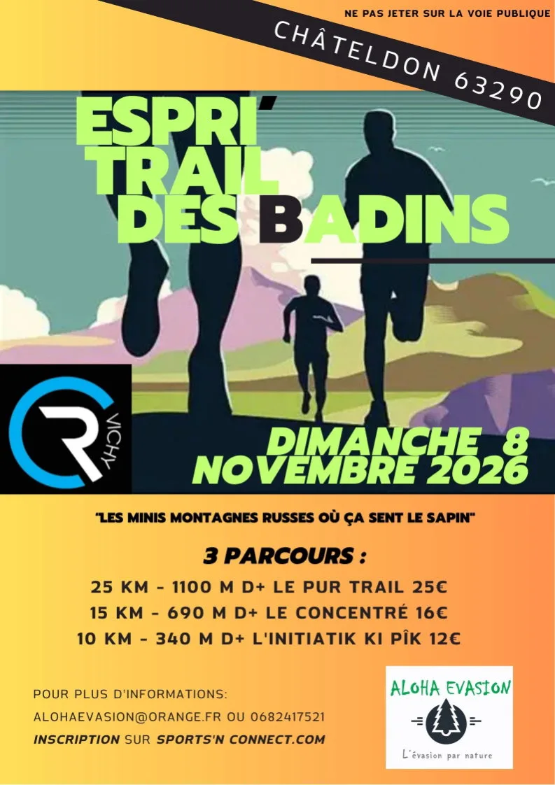 Espri’ Trail des Badins Châteldon — Charnat (63), 8 novembre 2026 · Trail