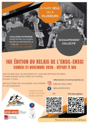 Relais de l'ENSIL-ENSCI 16ème édition — Limoges (87), 21 novembre 2026 · Course à pied