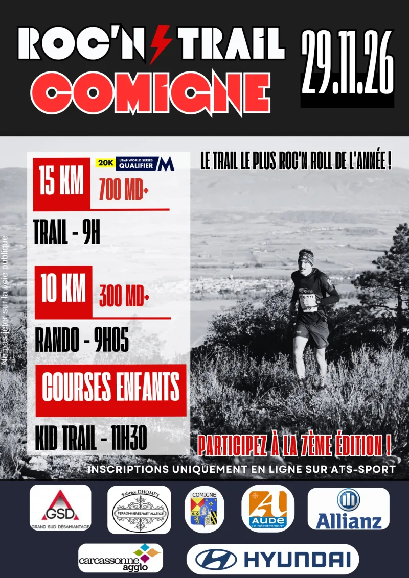 Roc’N Trail Comigne 2026 — Peyrefitte sur l hers (11), 29 novembre 2026 · Trail