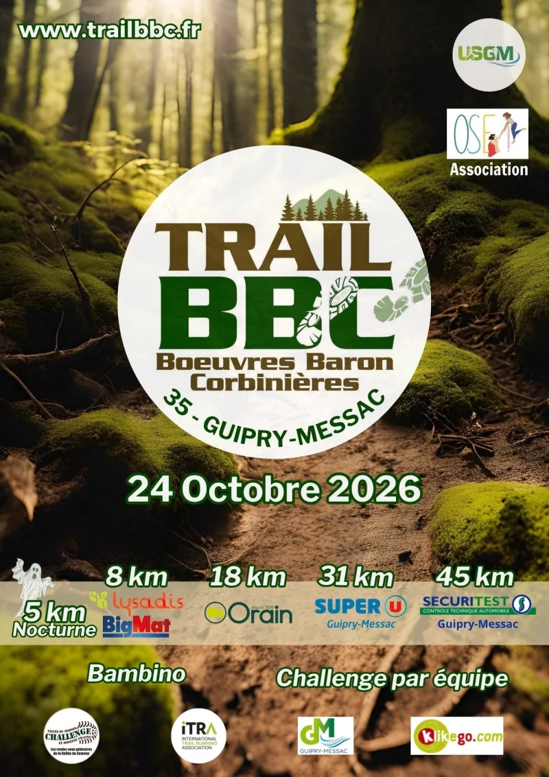 Trail de Boeuvres Baron Corbiniéres 2026 — Guipry messac (35), 24 octobre 2026 · Trail