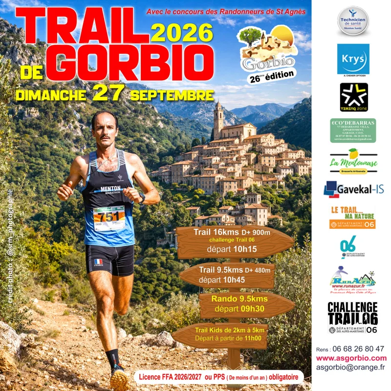 Trail de Gorbio — Castillon (06), 27 septembre 2026 · Trail