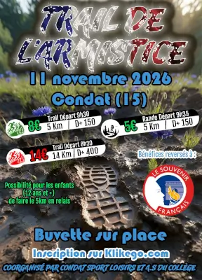 Trail de l’armistice 2ème édition — Condat (15), 11 novembre 2026 · Trail