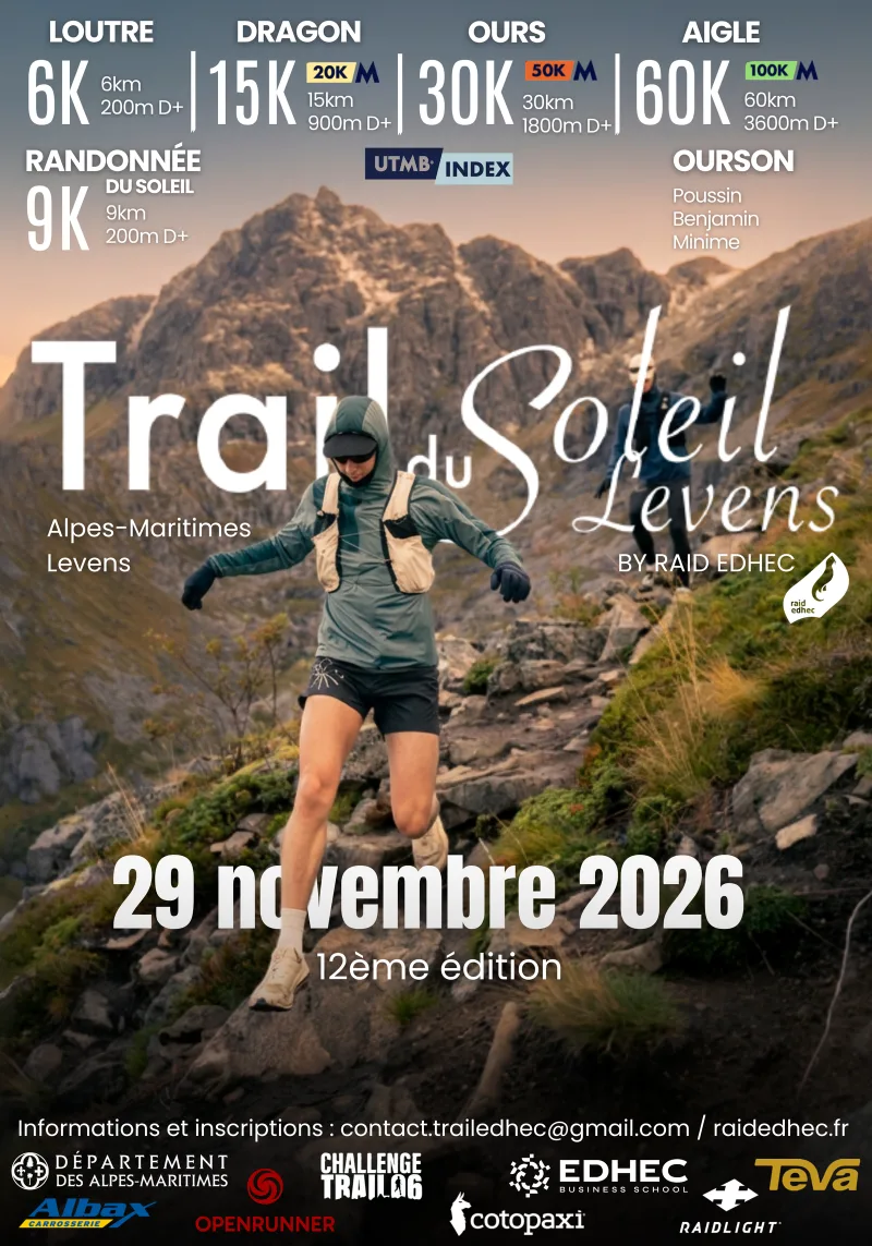Trail du Soleil Levens — Tourrette levens (06), 29 novembre 2026 · Trail