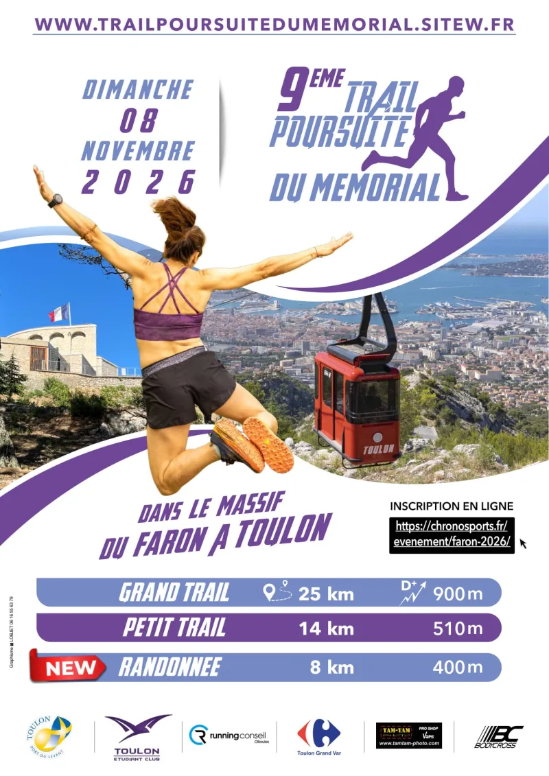 Trail Poursuite du Mémorial — Toulon (83), 8 novembre 2026 · Trail
