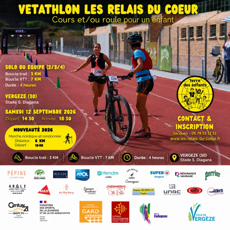 Vétathlon Les Relais du Coeur — Vergeze (30), 12 septembre 2026 · Course à pied