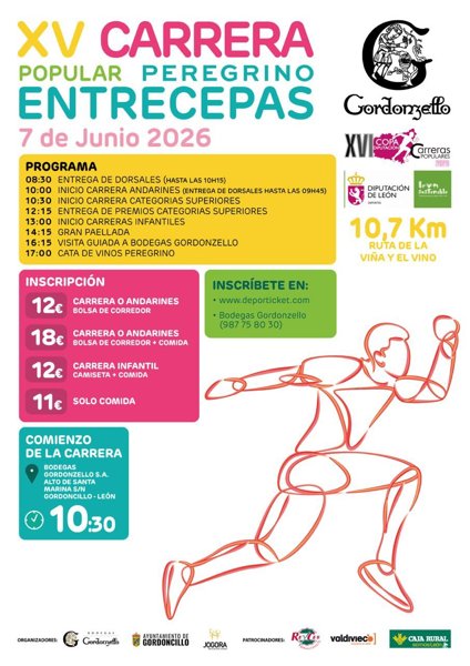 XV Carrera popular Peregrino Entrecepas Bodegas Gordonzello — Gordoncillo (LE), 7 de junio de 2026 · Correr